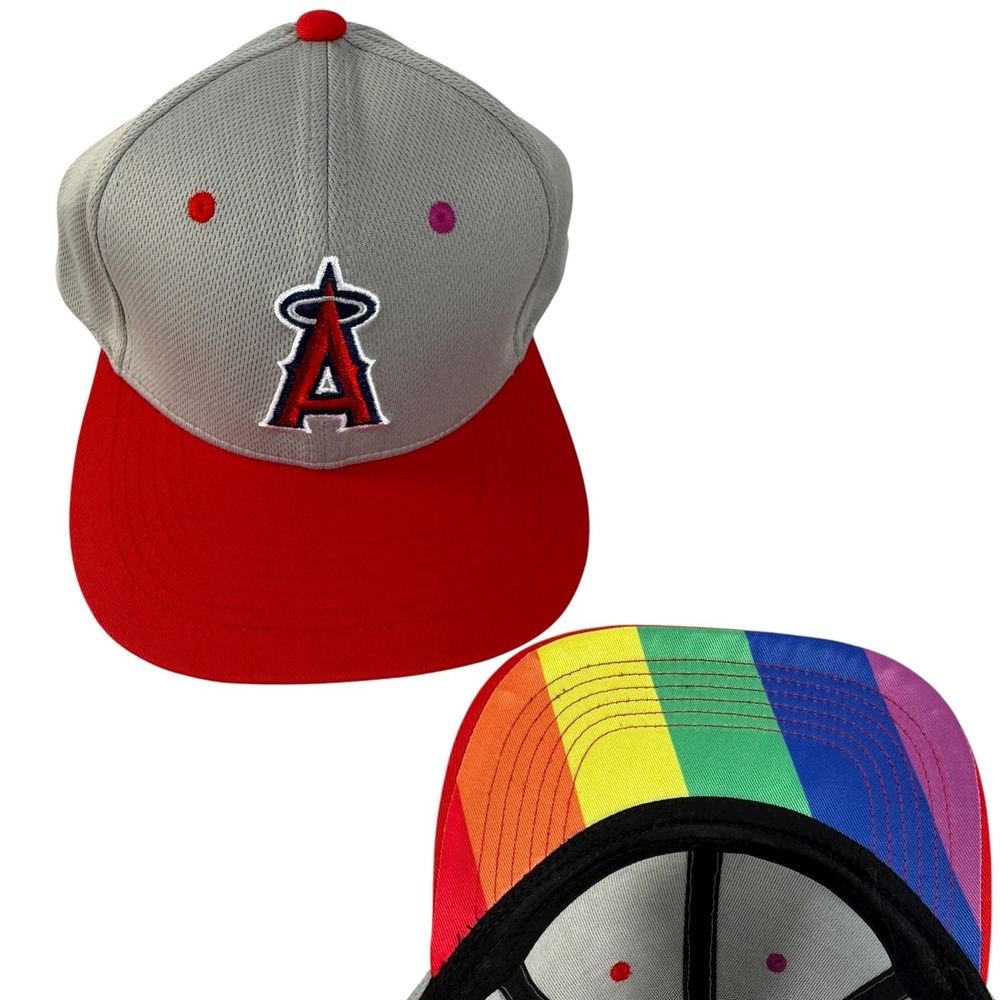 Los Angeles Angels Baseball Hat Snapback Cap Gray Red MLB Rainbow Pride Brim